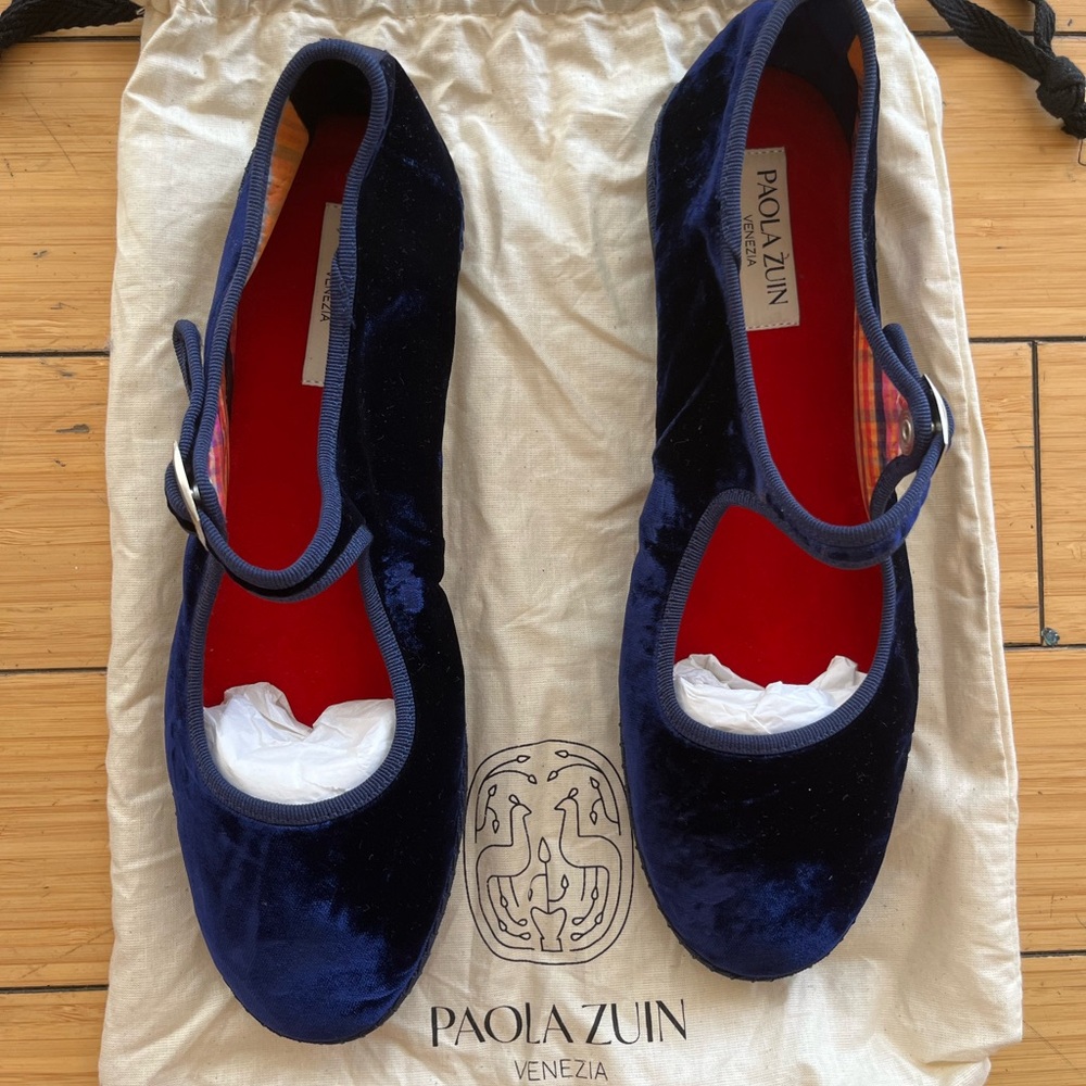 Women's Velvet Shoes - Navy - Picture 4 of 5